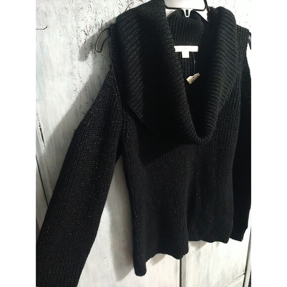 Boston Proper Cowl Neck Cold Shoulder Sweater Black Size Small Y2K Cozy - Picture 1 of 10